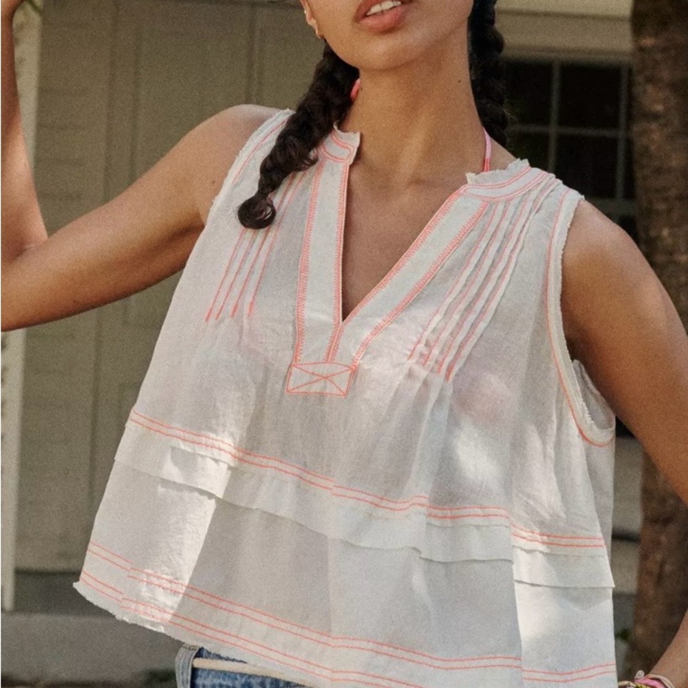NWOT Anthropologie PILCRO Raw Edge linen swing tank, size XL